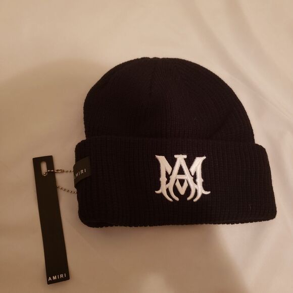 AMIRI Black Knit Beanie with White Logo - Picture 1 of 3